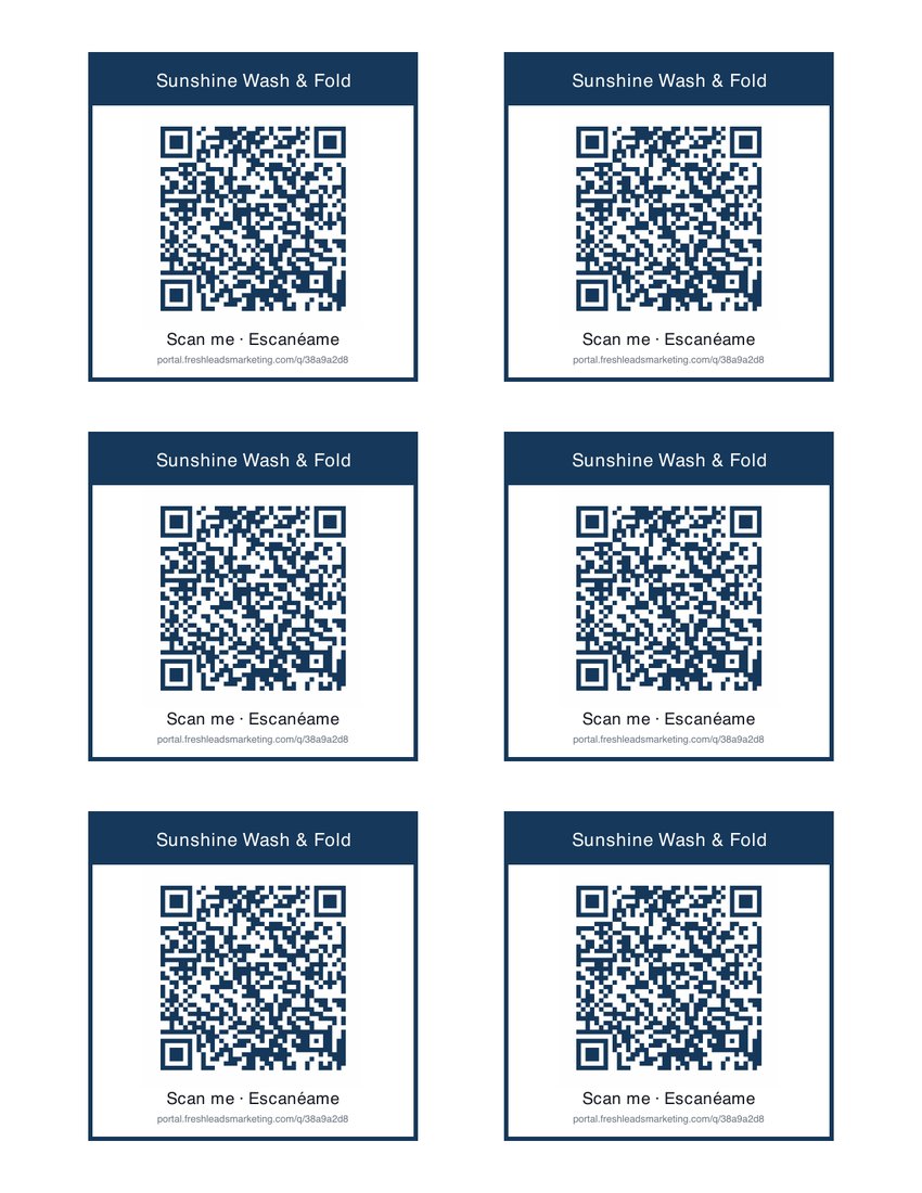 A sheet of six 3-inch QR stickers for the demo store
